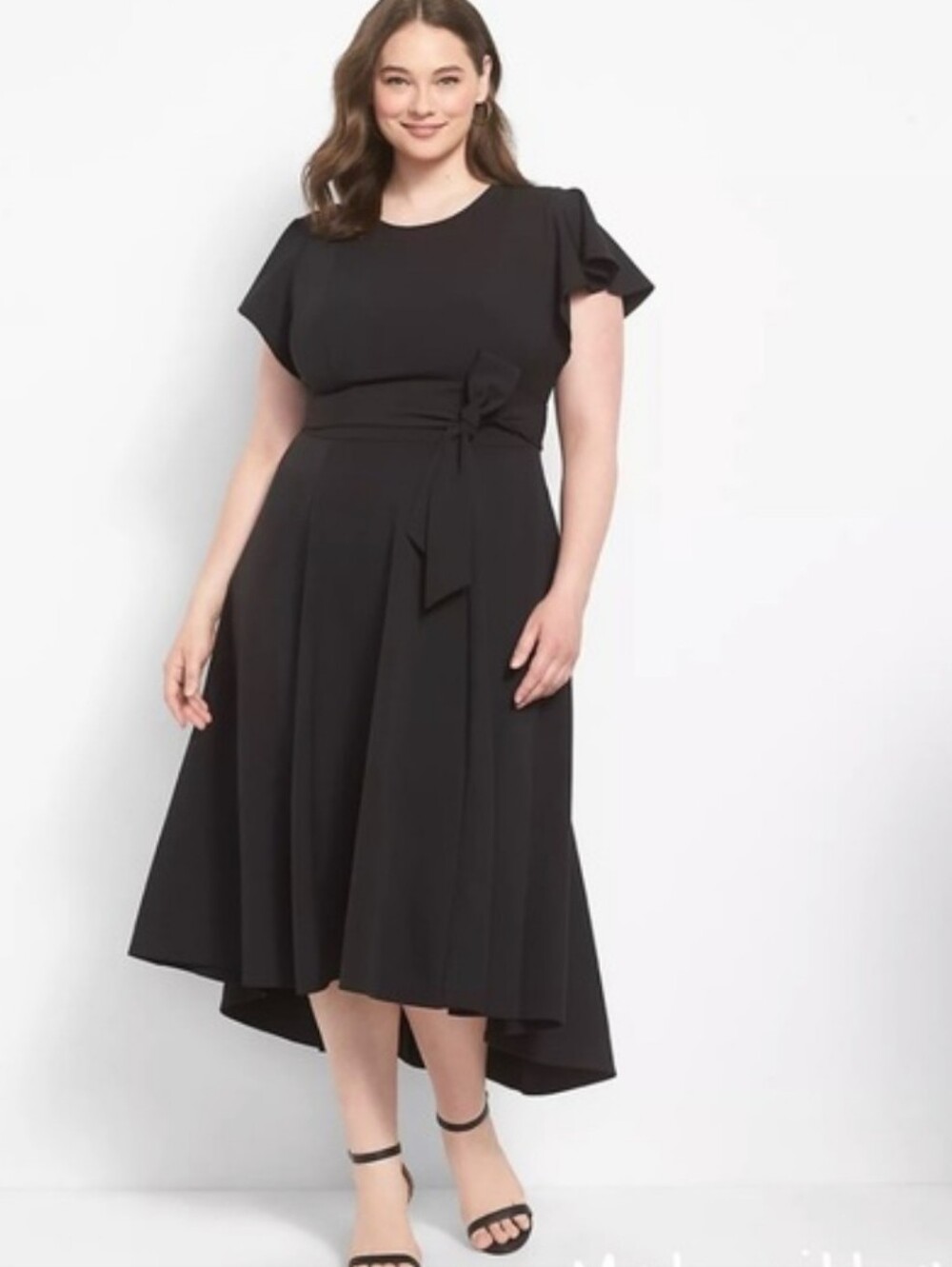 NWT Lane Bryant Lena Dress Plus Size 24 Black High-Low Midi Flutter Sleeve